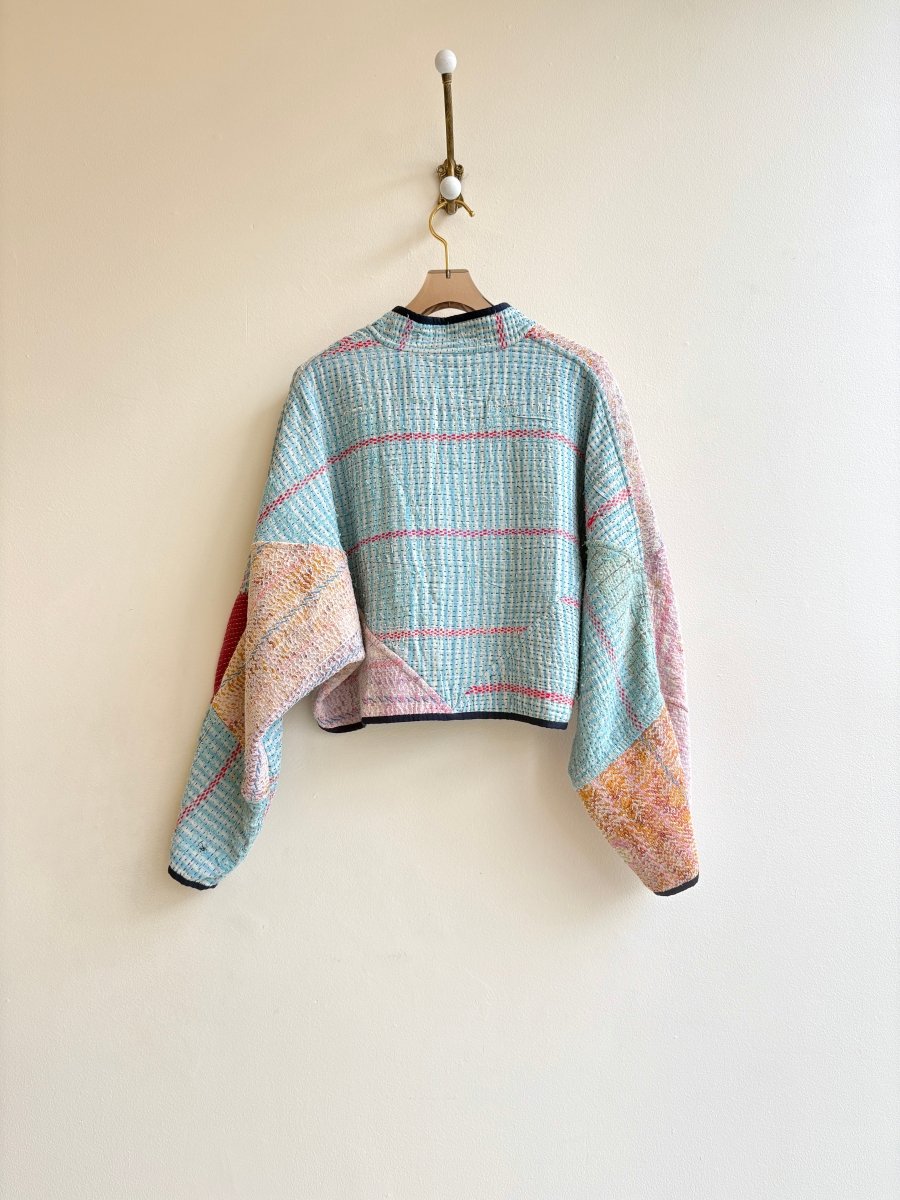 Reversible Kaira Quilted Cropped Jacket in Colors Sky Blue, Cream, Pink, Lavender & Cream, Teal, Red - Made X Hudson