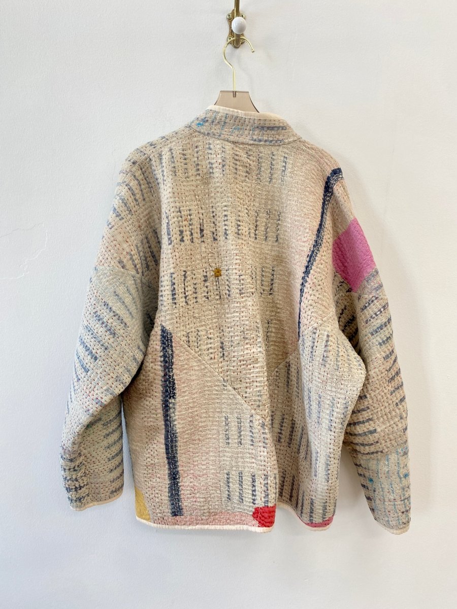 Reversible Ladhiya Quilted Jacket in Colors Baby Blue, Teal, Cream & Cream w/ Blue Stripes - Made X Hudson