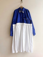 Empire Shirtwaist Dress in Iridescent Cobalt Blue & White w/ Hand - beading (Reworked) - Made X Hudson