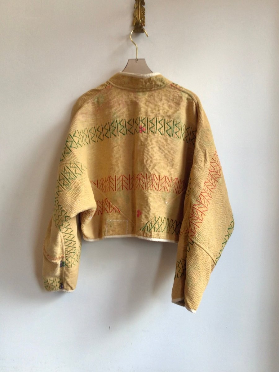 Reversible Kaira Quilted Cropped Jacket in Colors Grey, Red, Green & Mustard, Red, Green - Made X Hudson
