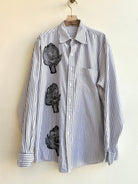 "Sandy” White & Blue Stripe Artichoke Print Shirt (Reworked) - Made X Hudson