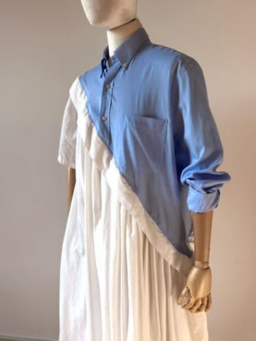 Asymmetric Shirtwaist Dress in Blue & White (Reworked) - Made X Hudson