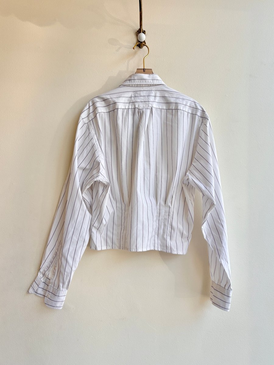 The Kevin Top | White w/ Burgundy Stripes Top w/ Gathered Waist (Reworked) - Made X Hudson