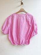 The Henry Top | Bubblegum Pink Gingham Cap Sleeve w/ Smocked Waist & Eyelet Trim (Reworked) - Made X Hudson