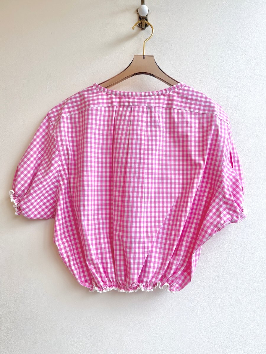 The Henry Top | Bubblegum Pink Gingham Cap Sleeve w/ Smocked Waist & Eyelet Trim (Reworked) - Made X Hudson