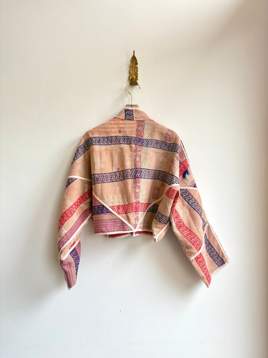 Reversible Kaira Quilted Cropped Jacket in Colors Blush, Mauve, Blue, Red & Pink, Gold, Brown - Made X Hudson