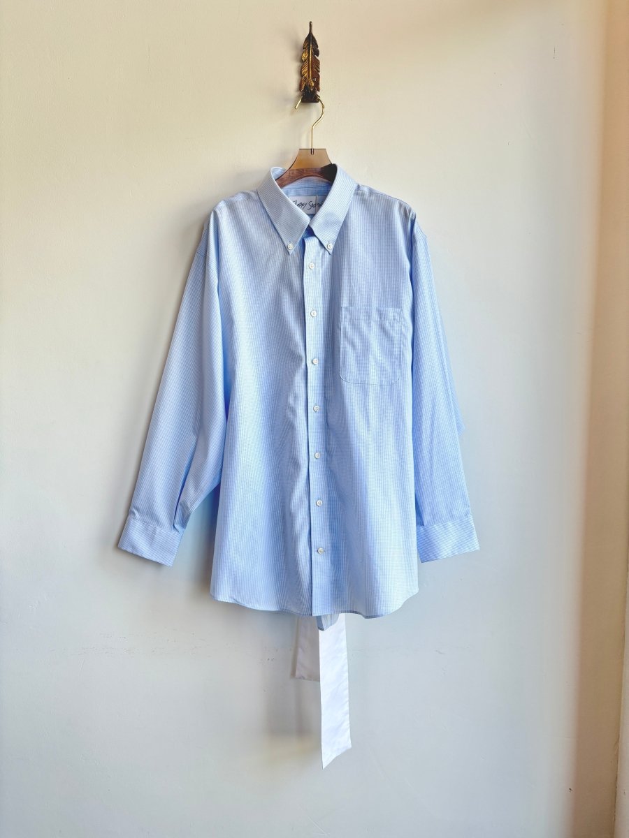 The Patrick Top | Blue Mini Checkered Shirt w/ White Belting (Reworked) - Made X Hudson