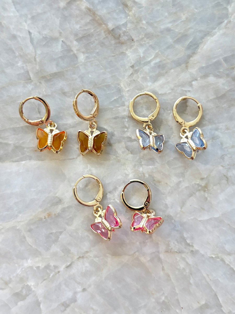18k Gold Filled Butterfly Dangle Earrings (Multiple Colors) - Made X Hudson