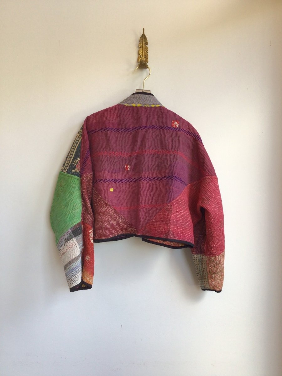 Reversible Kaira Quilted Cropped Jacket in Colors Orange, Pink, Red, Green & Green, Sage, Burgundy, Red - Made X Hudson