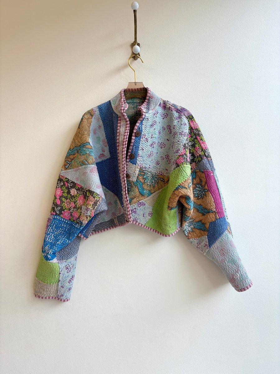 Reversible Kaira Quilted Cropped Jacket in Colors Lavender, Mauve, Pink, Blue, Mint & Blue, Light Blue, Purple, Lime Green - Made X Hudson