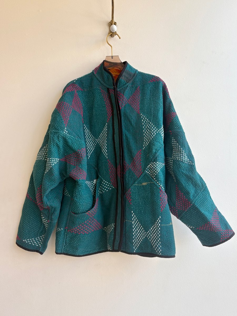 Reversible Ladhiya Quilted Jacket in Colors Teal, Red, White & Mustard, Orange, Olive - Made X Hudson