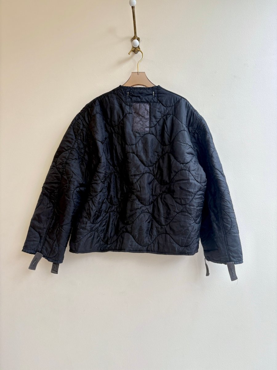 Black Army Liner Large Pattern Quilted Coat w/ Twill Tape Ties (Reworked) - Made X Hudson