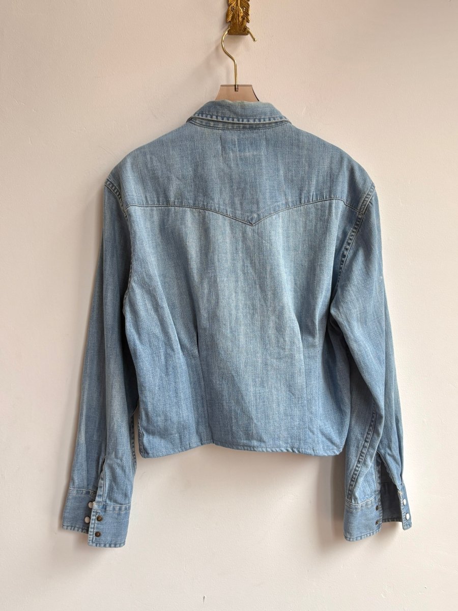 The Kevin Top | Denim Button Down w/ Gathered Waist & White Snaps (Reworked) - Made X Hudson