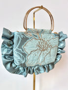 Ice Blue and Gold Brocade Minnie Ruffle Bag - Made X Hudson
