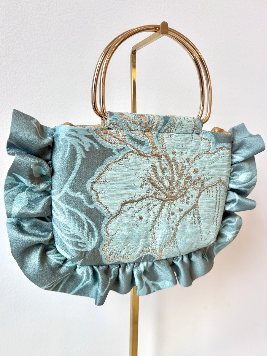 Ice Blue and Gold Brocade Minnie Ruffle Bag - Made X Hudson