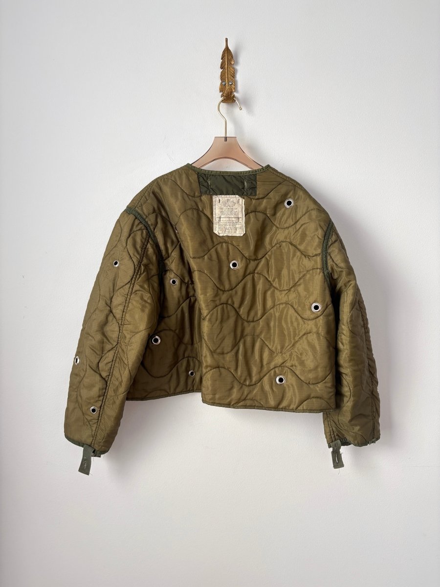 Olive Green Army Liner Quilted Coat w/ Silver Grommets & Clasp (Reworked) - Made X Hudson
