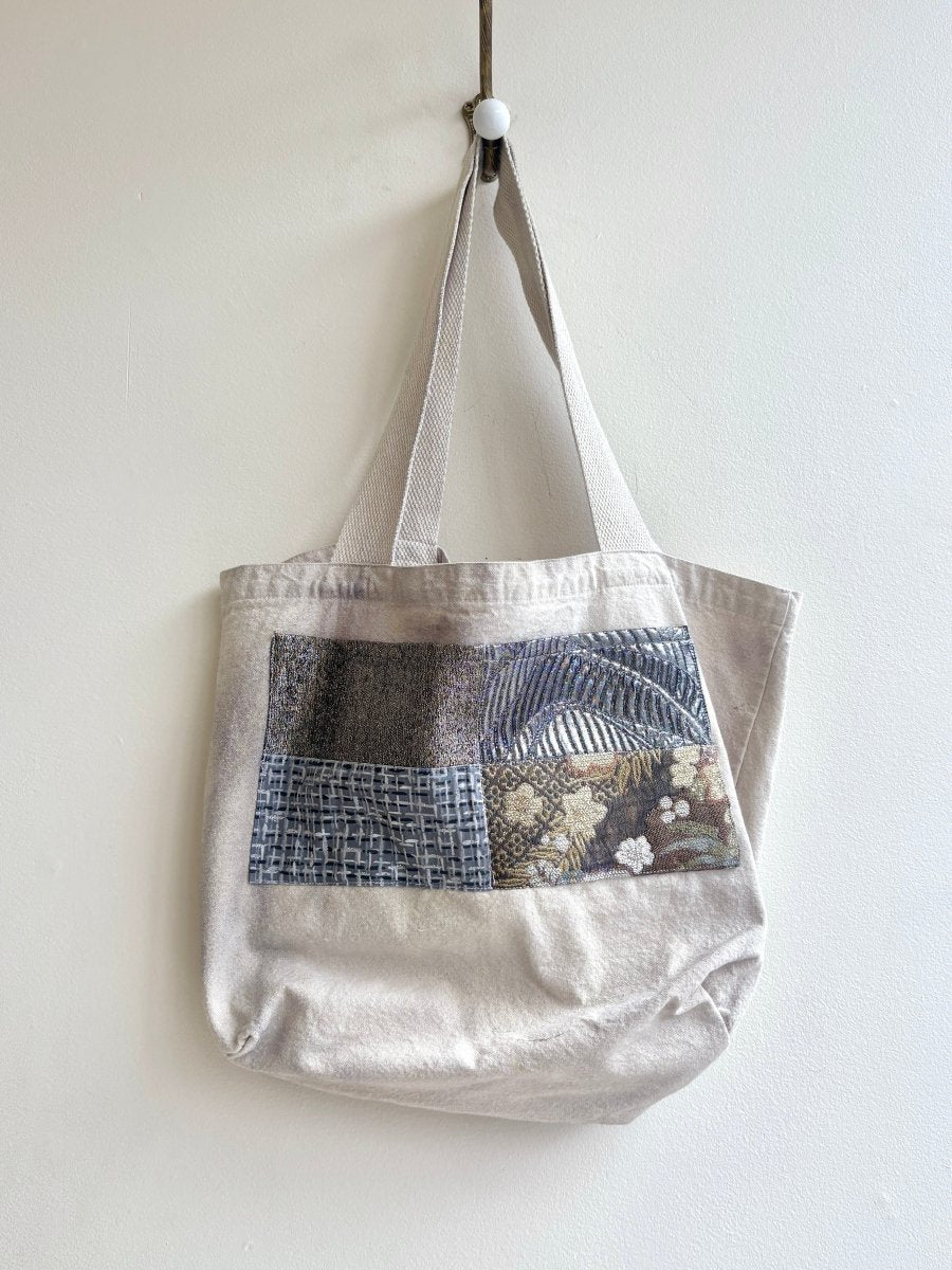 Organic Cotton Hand Dyed Tote | Cool Water w/ Silver, Gold & Grey (Reworked) - Made X Hudson
