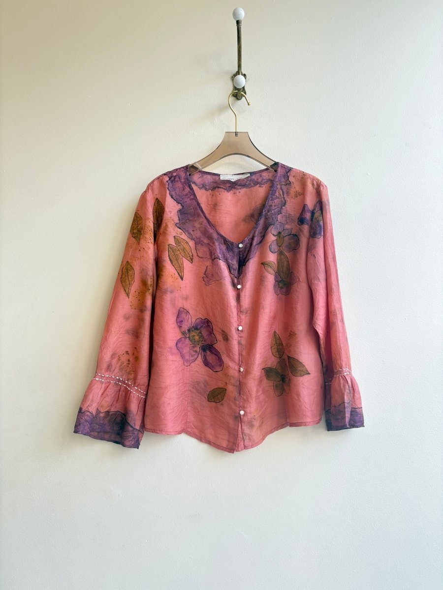 Coral & Violet Eco Printed & Hand Drawn Button Up Shirt (Reworked) - Made X Hudson