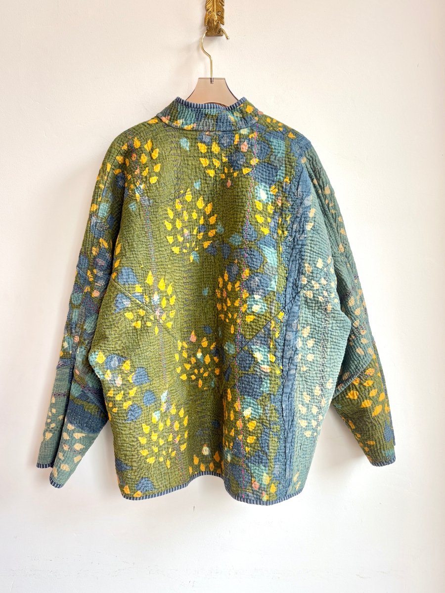 Reversible Ladhiya Quilted Jacket in Colors Blue, Teal, Cream & Blue, Mustard, Green - Made X Hudson