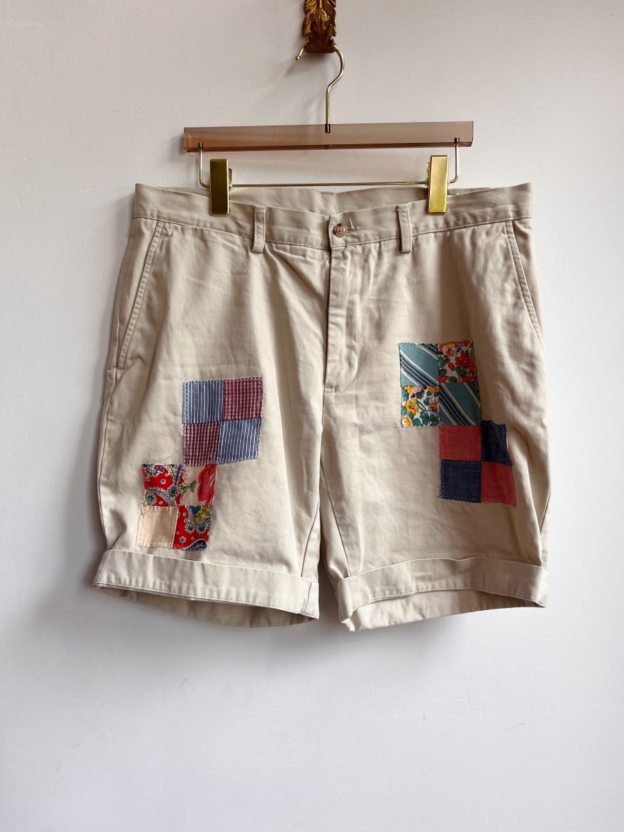 Quilted Patch Applique Cream Khaki Shorts (Reworked) - Made X Hudson