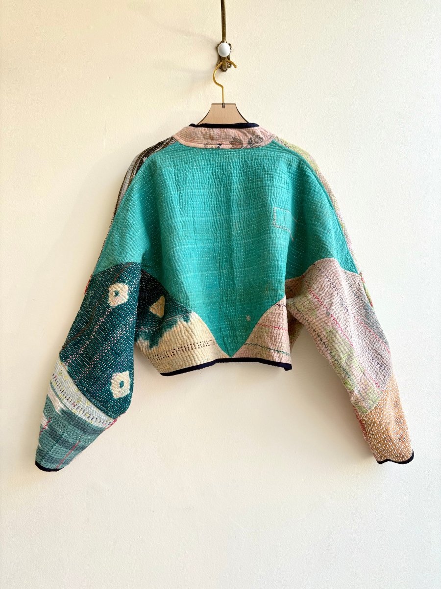 Reversible Kaira Quilted Cropped Jacket in Colors Lavendar, Purple, Green, Pink, Yellow & Teal, Brown, Green, Pink, Yellow - Made X Hudson