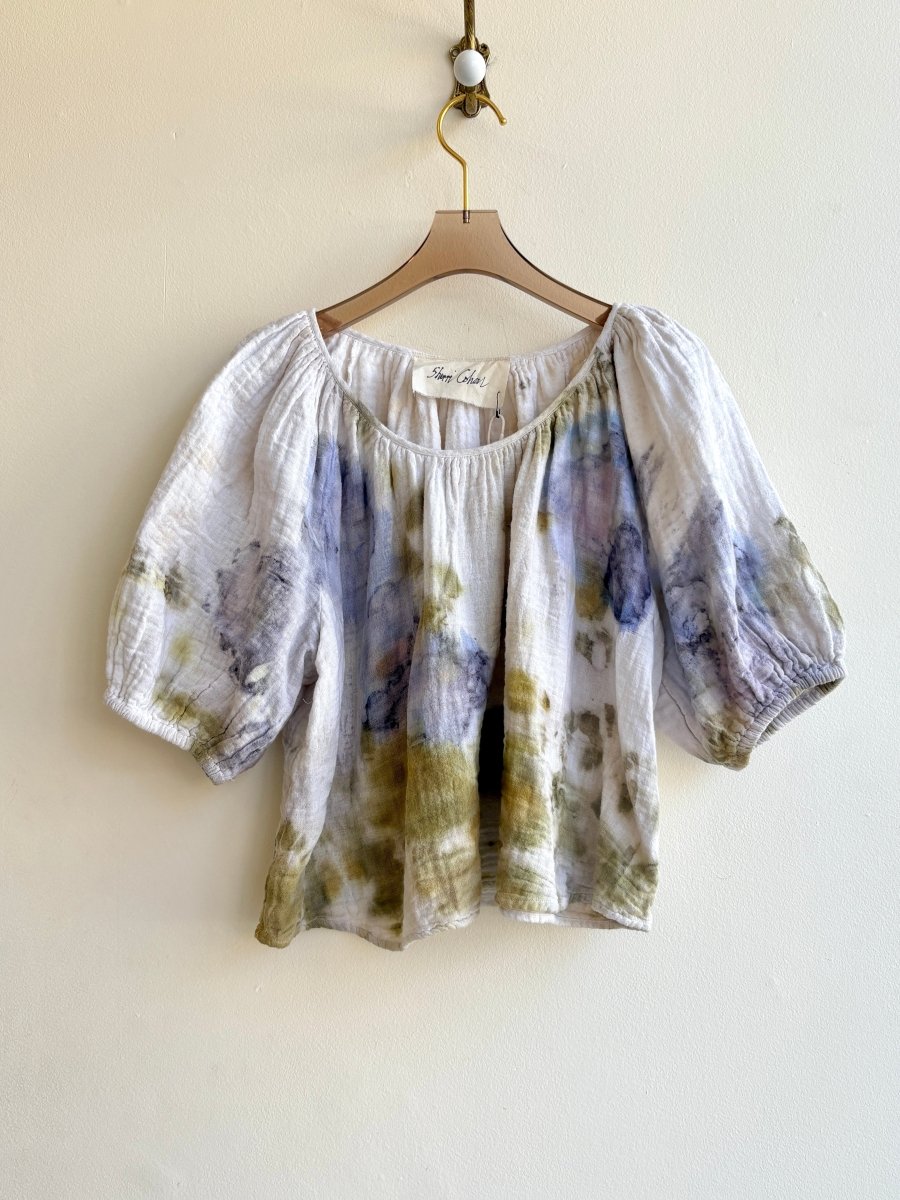 Blue & Green Eco Printed Peasant Top (Reworked) - Made X Hudson