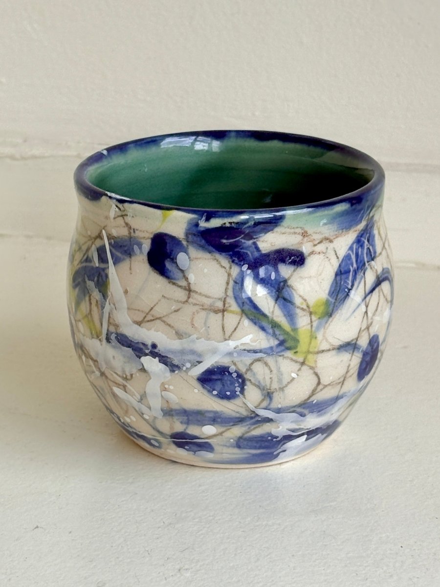 Teal, Navy, Cream & Highlighter Yellow Glazed Interior Decorative Vase (Multiple Styles) - Made X Hudson