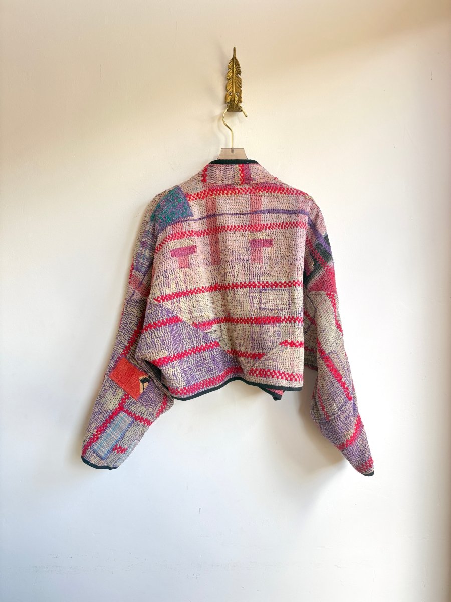 Reversible Kaira Quilted Cropped Jacket in Colors Pink, Red, Black, Brown & Cream, Purple, Red, Pink - Made X Hudson