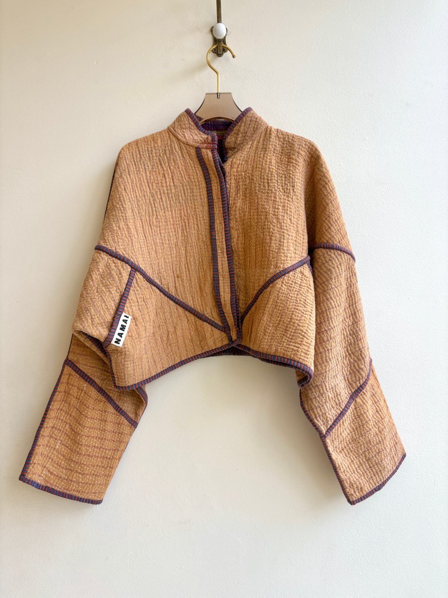 Reversible Kaira Quilted Cropped Jacket in Colors Apricot, Rust, Cobalt & Eggplant, Magenta, Moss - Made X Hudson
