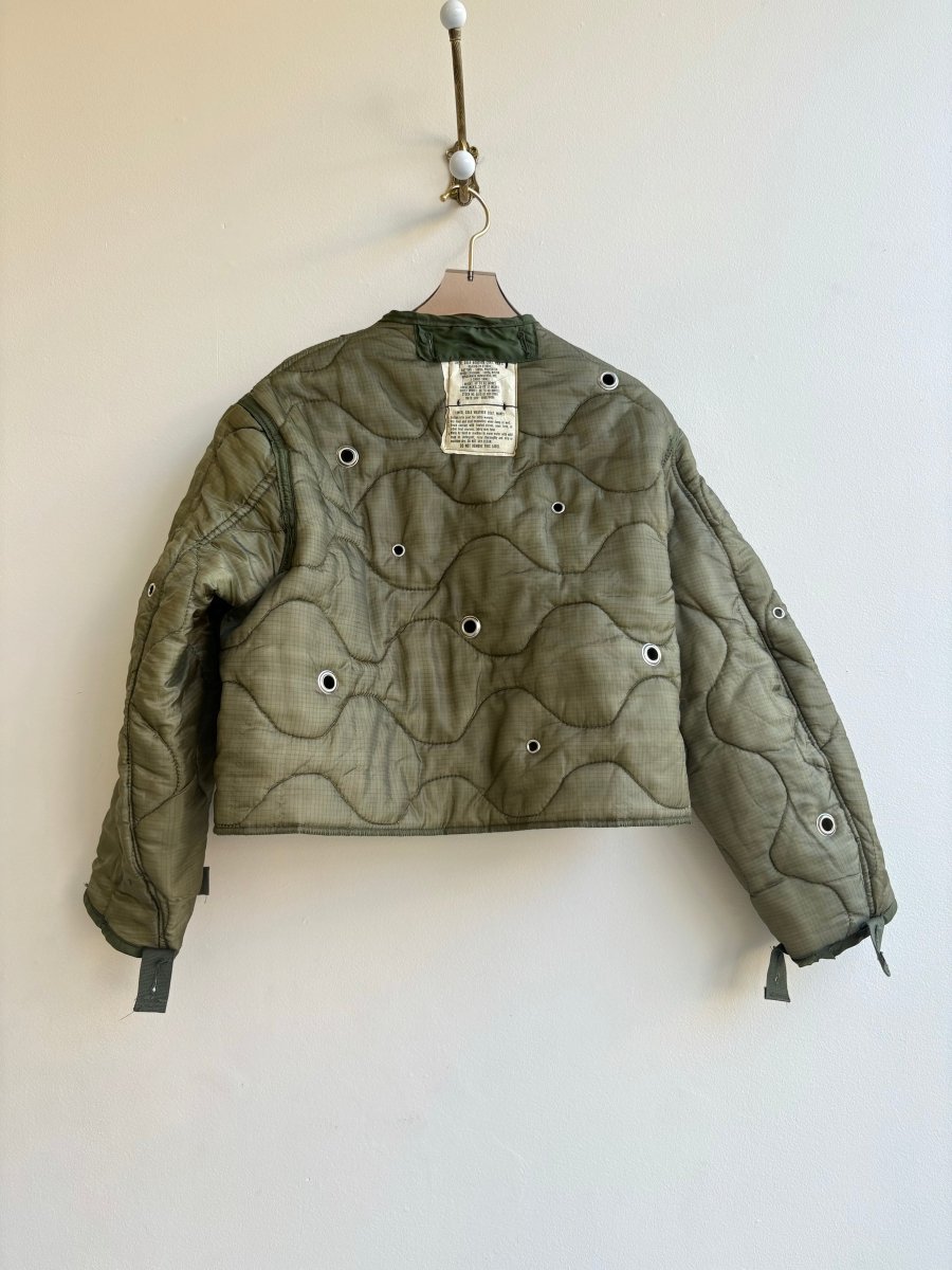 Olive Green Army Liner Quilted Coat w/ Silver Grommets & Clasp (Reworked) - Made X Hudson