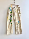Baby Blue Morning Glory Painter Pants with Eco Dye in Walnut | Hand Painted (Reworked) - Made X Hudson