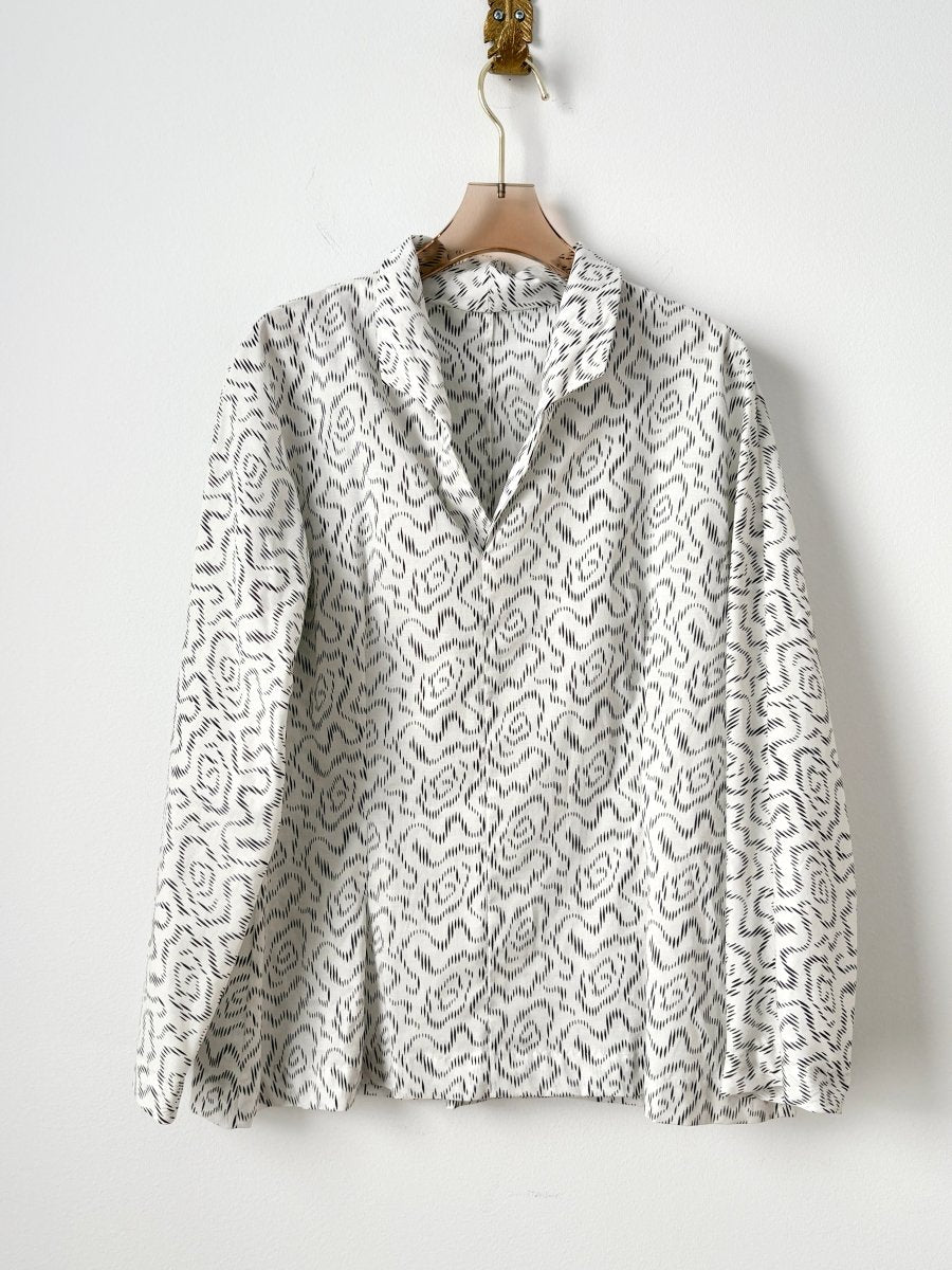 Ulrike Blouse in White Ink Swirl Print - Made X Hudson