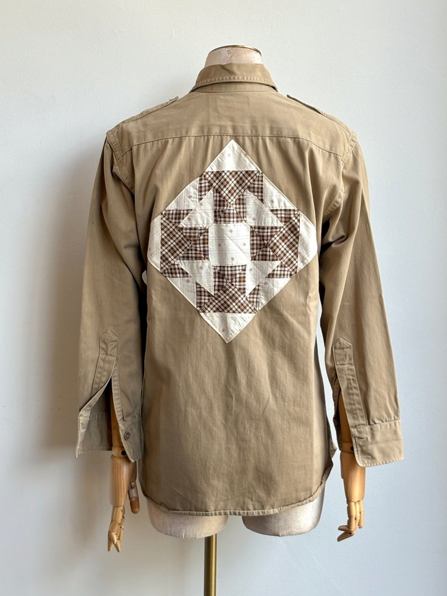 Tan Military Shirt w/ Quilt Patch (Reworked) - Made X Hudson