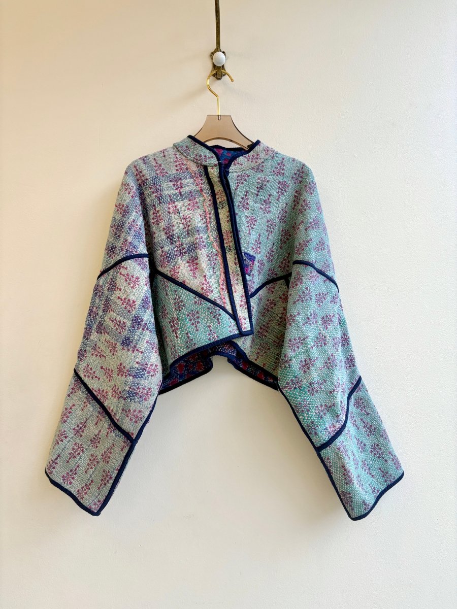 Reversible Kaira Quilted Cropped Jacket in Colors Ice Blue, Pink, Peach & Blue, Fuschia, Burgundy - Made X Hudson