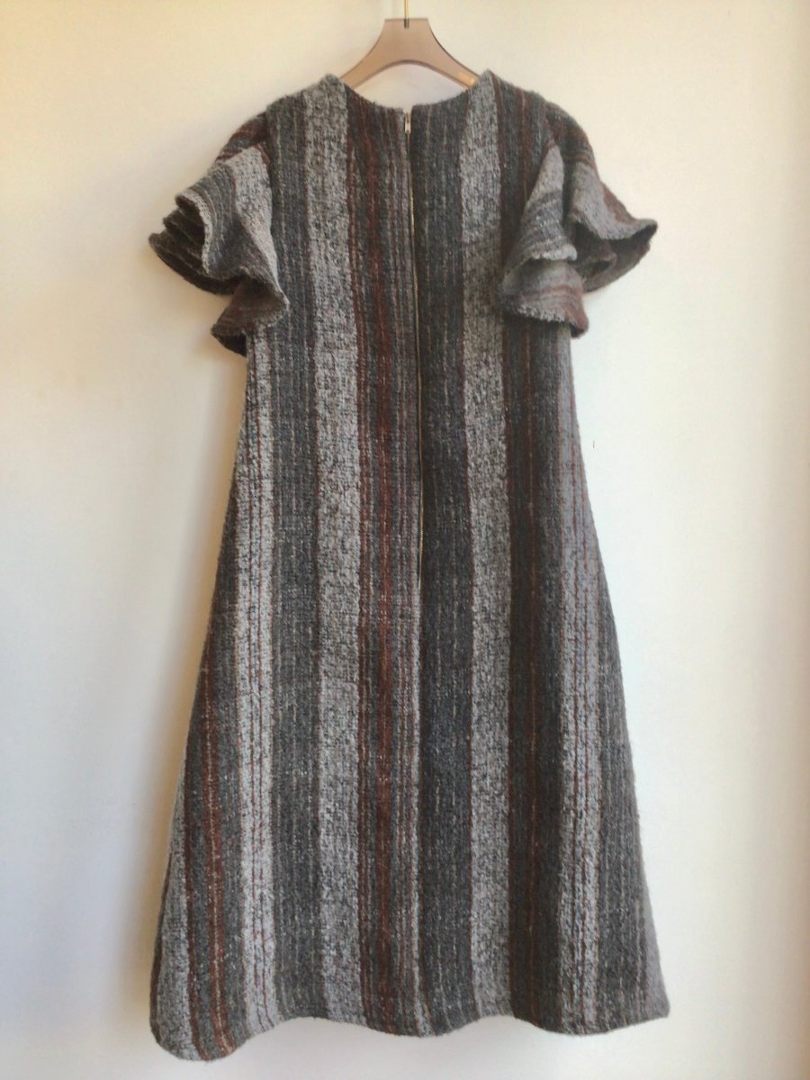 Grey Stripe Chore Dress w/ Flutter Sleeve - Made X Hudson