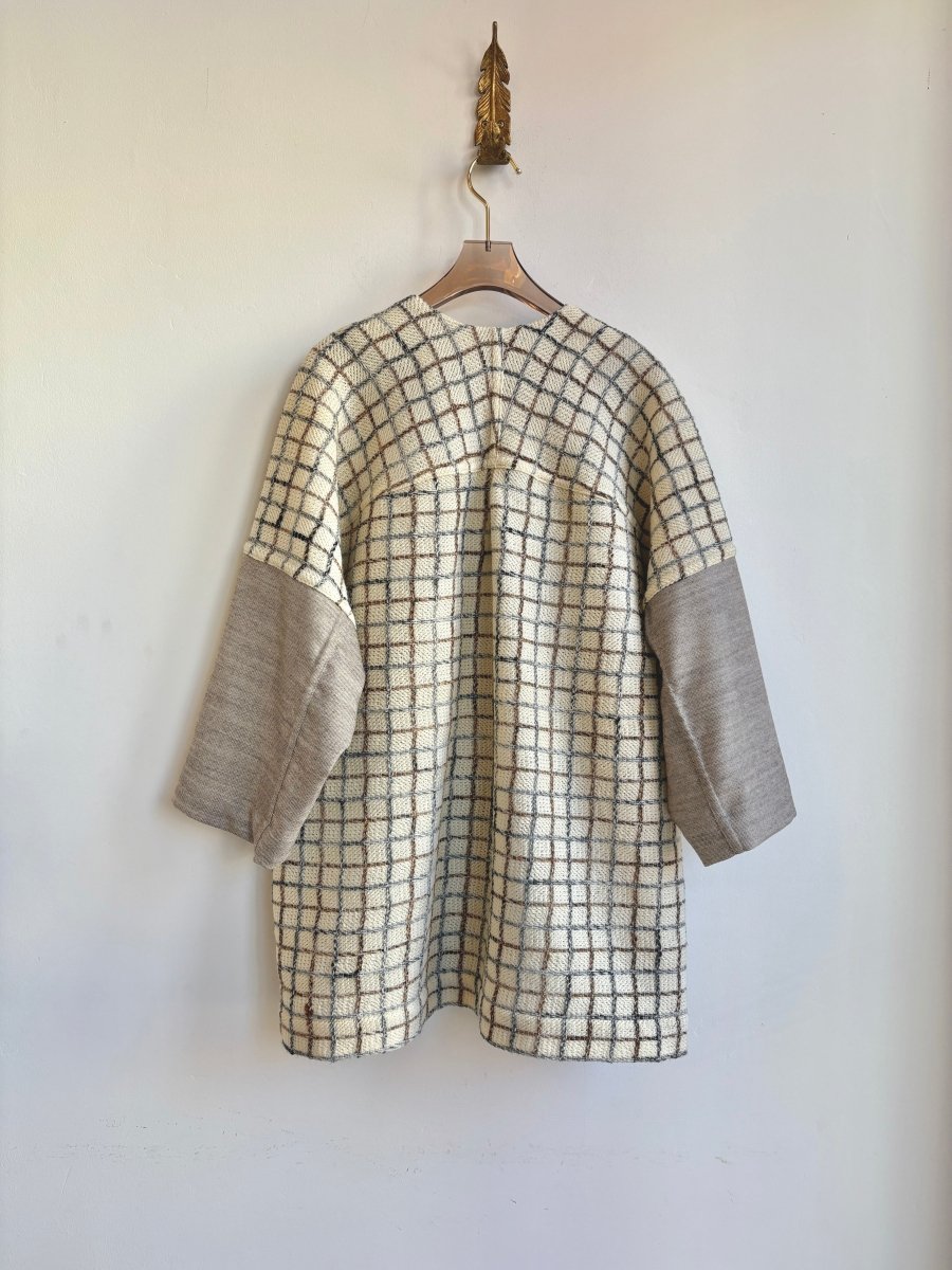 Grey, Brown and Cream Grid Woven Chore Jacket - Made X Hudson