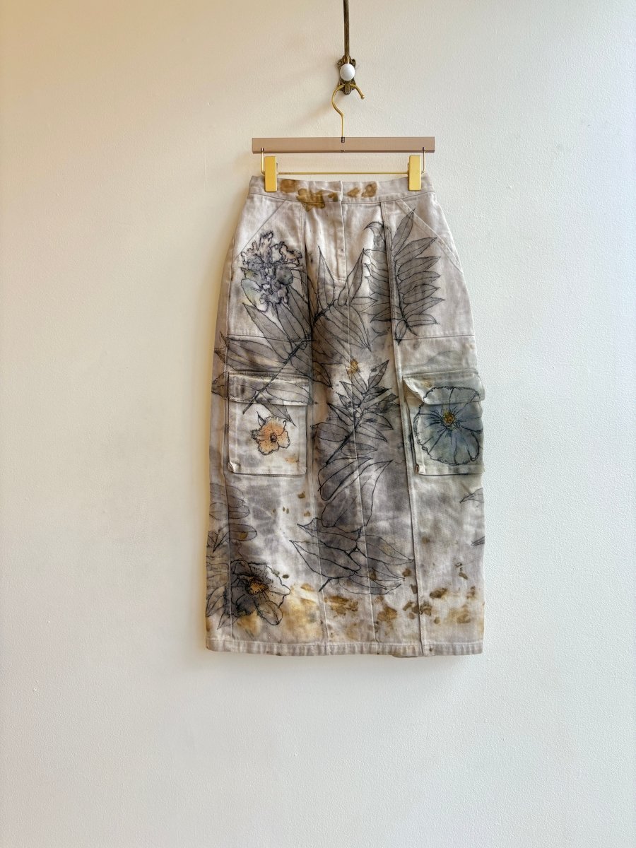 Orange and Blue Denim Long Eco - Printed & Hand Drawn Skirt (Reworked) - Made X Hudson