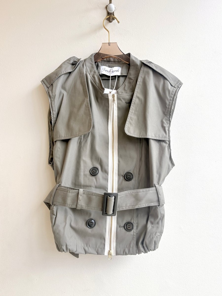 The Trench Vest | Stone Grey w/ Belt and White Zip (Reworked) - Made X Hudson