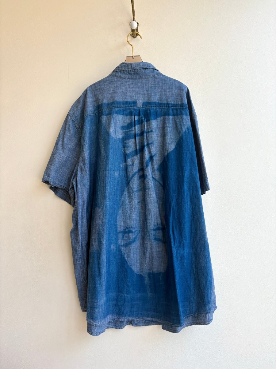 Cher Cobalt and Denim Cyanotype Short Sleeve Button-Up Shirt (Reworked) - Made X Hudson