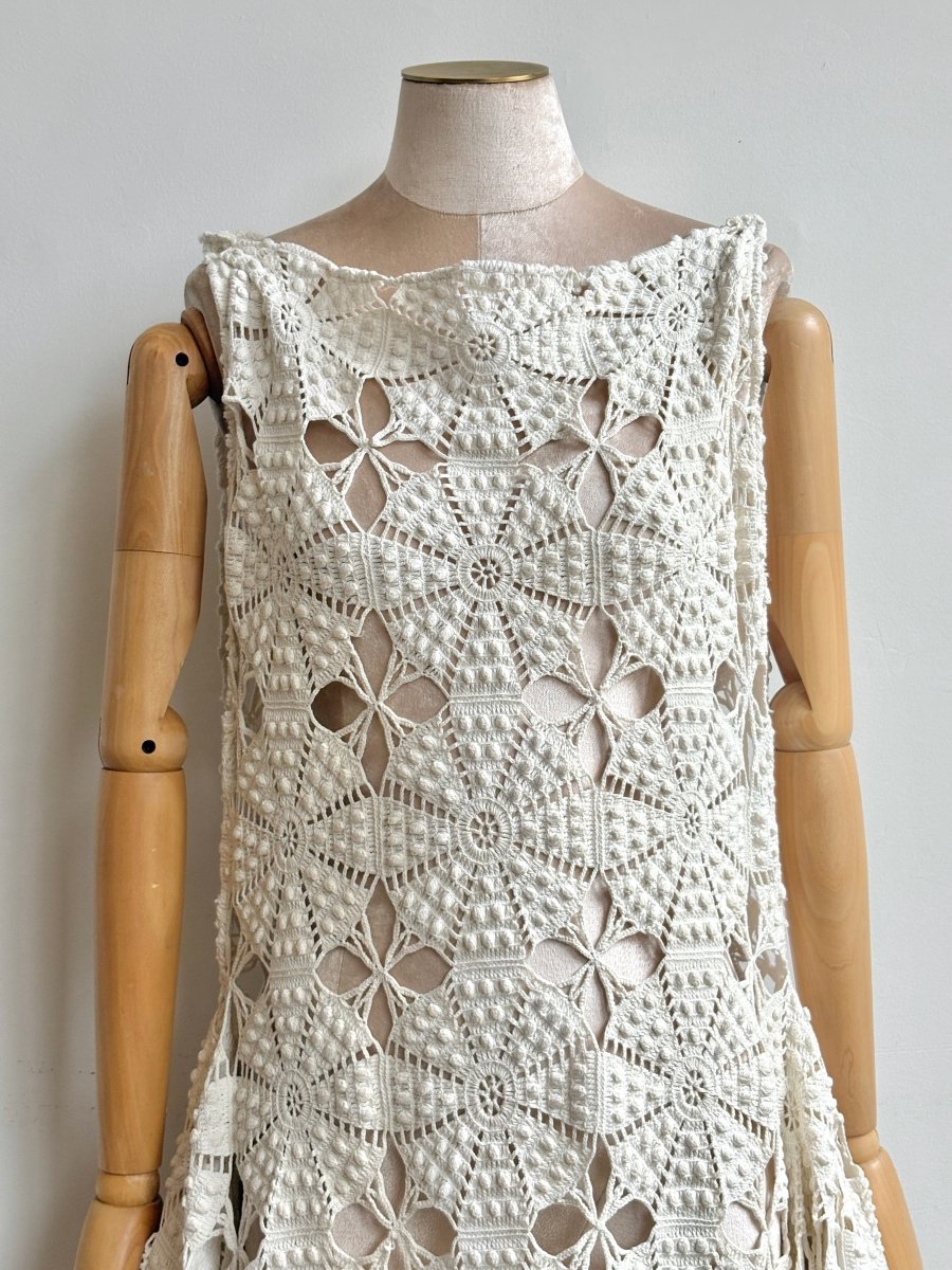 Zero-Waste Dress in Bright White Urchin Crochet Lace with Fringe - Made X Hudson