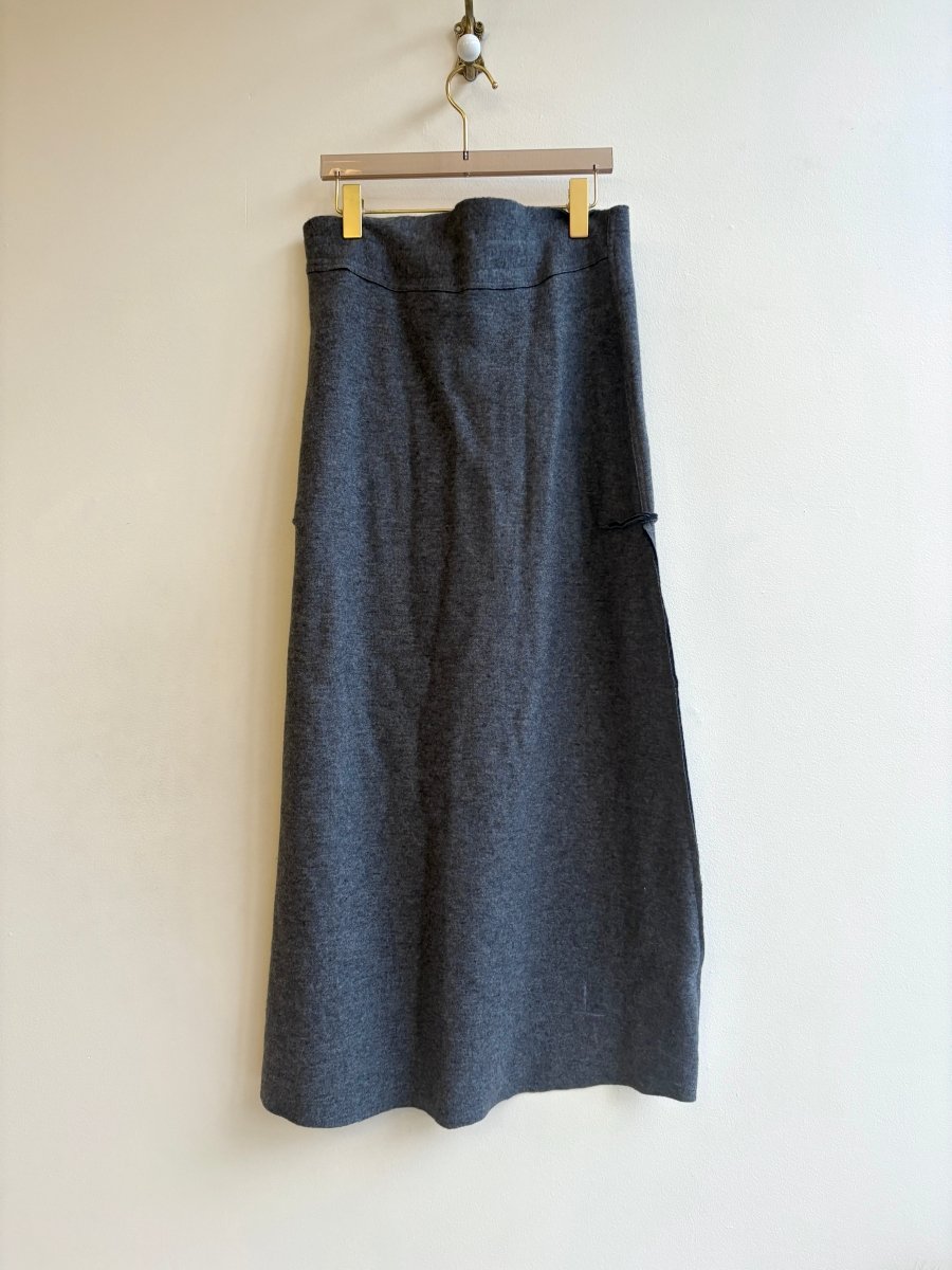 High Waisted Grey Wool Over Skirt w/ One Pocket & Angled Zipper Front - Made X Hudson