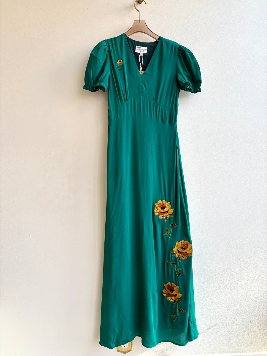 HVN | Green Dress with Yellow Roses (Vintage) - Made X Hudson