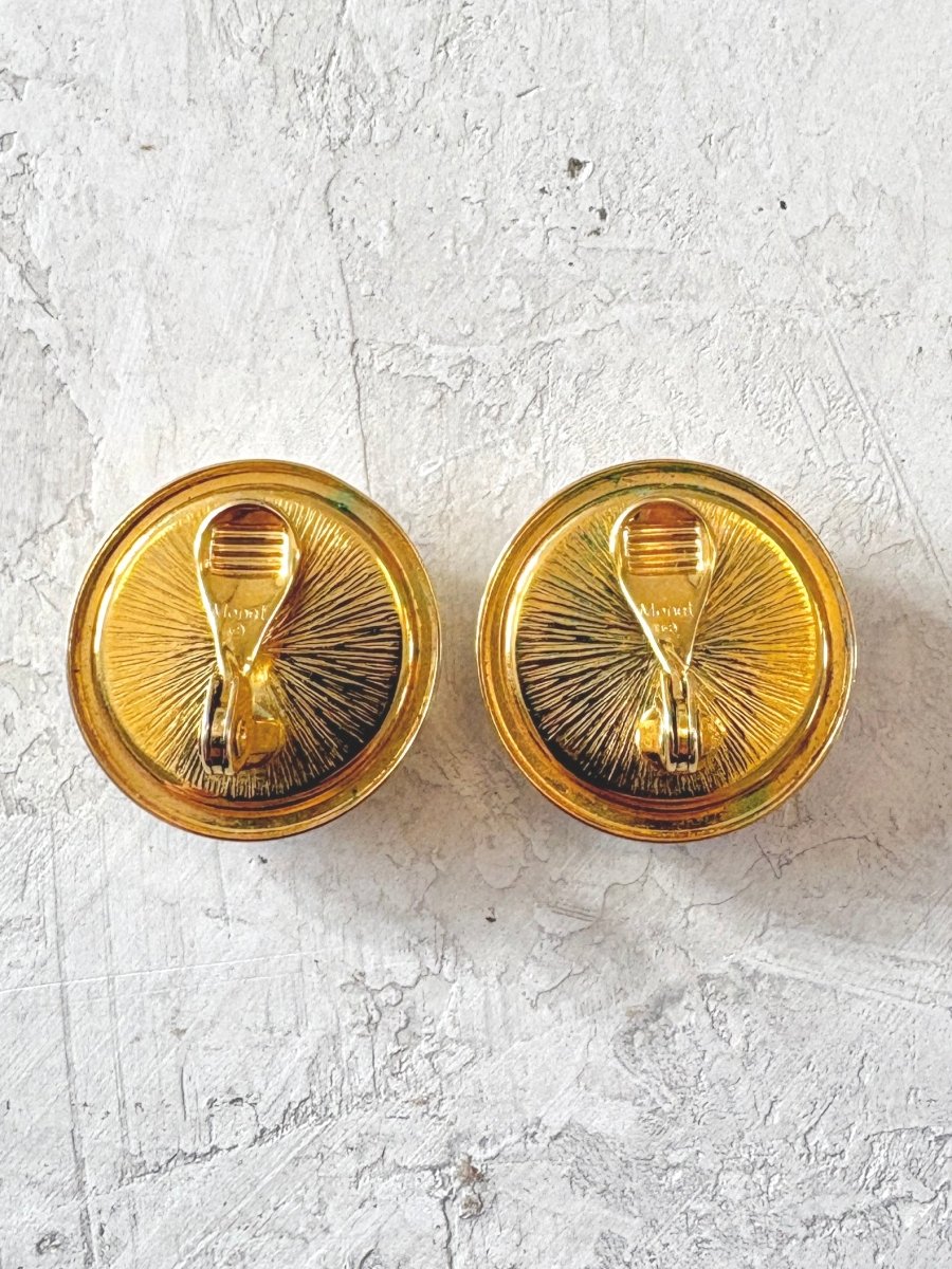 Gold Tone Border and White Jackie O Clip On Earrings (Vintage) - Made X Hudson