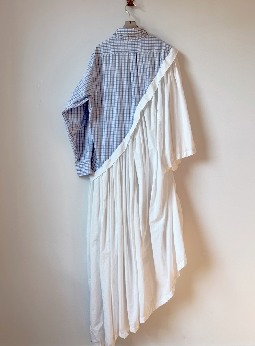 Asymmetric Shirtwaist Dress in Blue & Navy Plaid & White (Reworked) - Made X Hudson