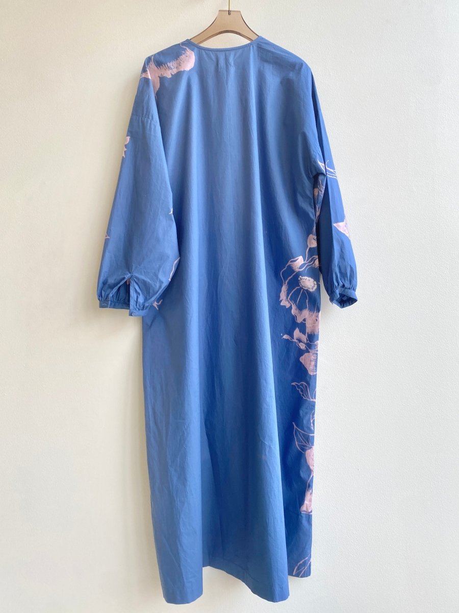 Hand Drawn and Bleach Dyed Blue Button Down Dress (Reworked) - Made X Hudson