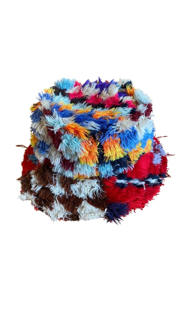 Brown Checkered Print Bucket Hat in Colors Red, Blue, & Yellow - Made X Hudson