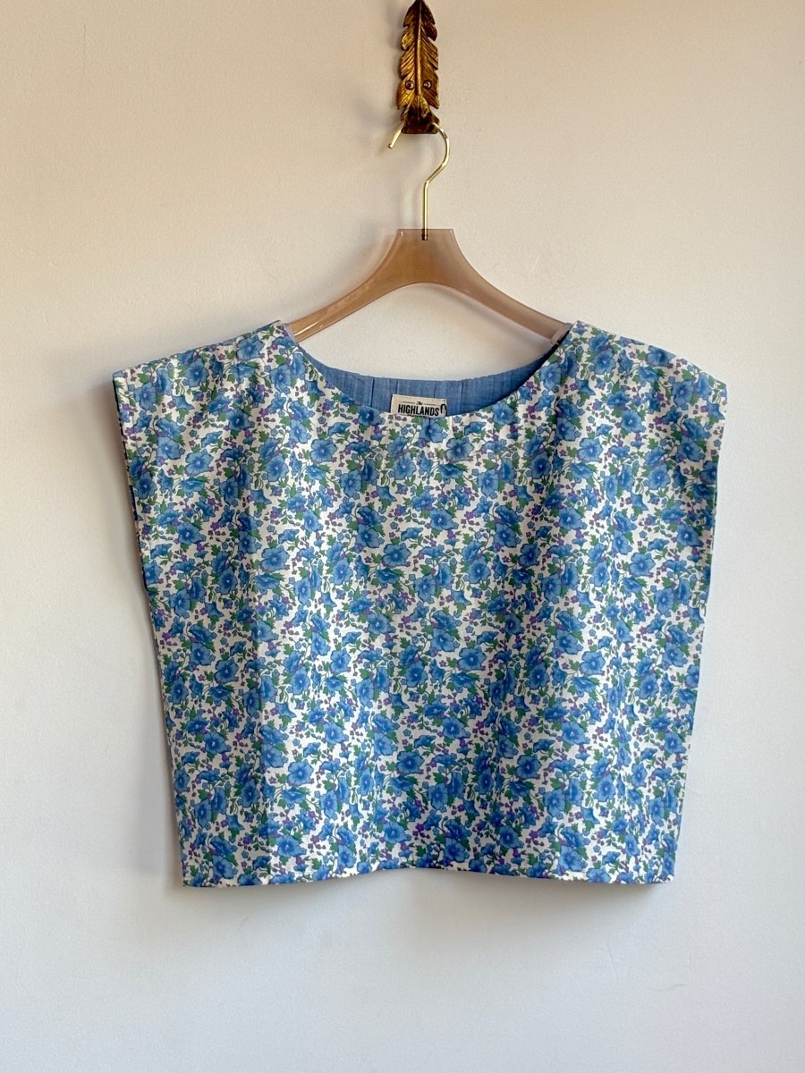 Blue Morning Glory w/ Purple Periwinkle Floral Print Box Top - Made X Hudson