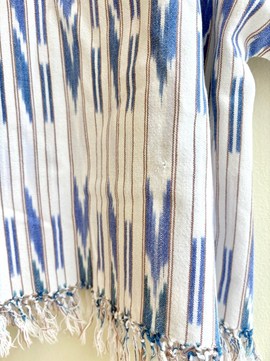 Denim and Bronze Vertical Ikat with Fringe | Picnic Top - Made X Hudson