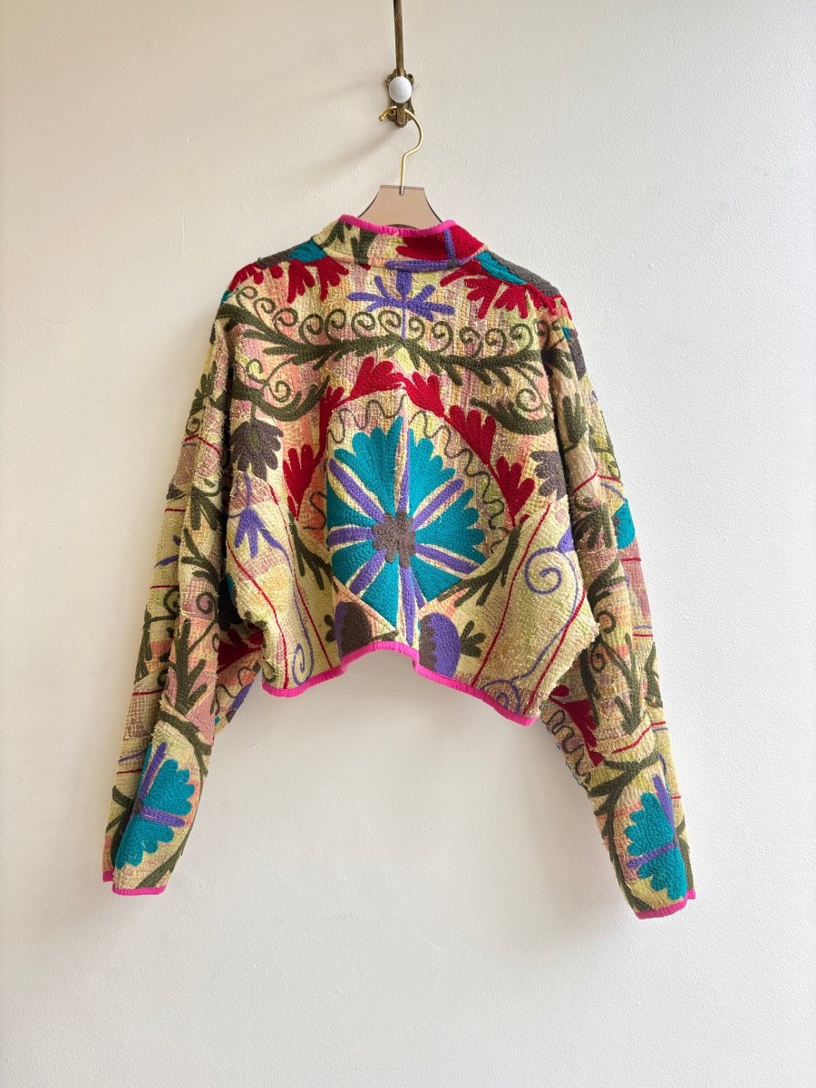 Reversible Kaira Suzani Quilted Cropped Jacket in Colors Lime, Red, Purple, Teal & Lime, Teal, Purple, Red, Green - Made X Hudson