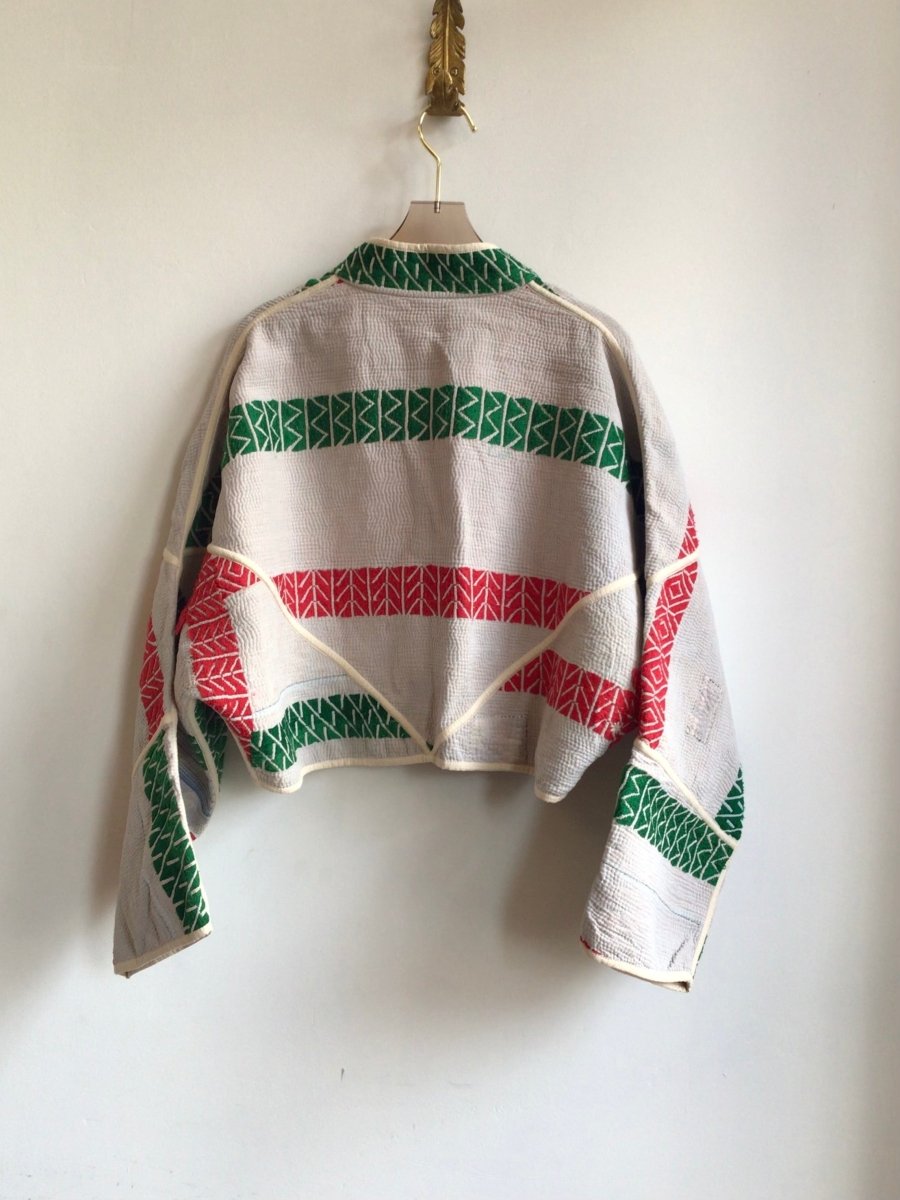 Reversible Kaira Quilted Cropped Jacket in Colors Grey, Red, Green & Mustard, Red, Green - Made X Hudson